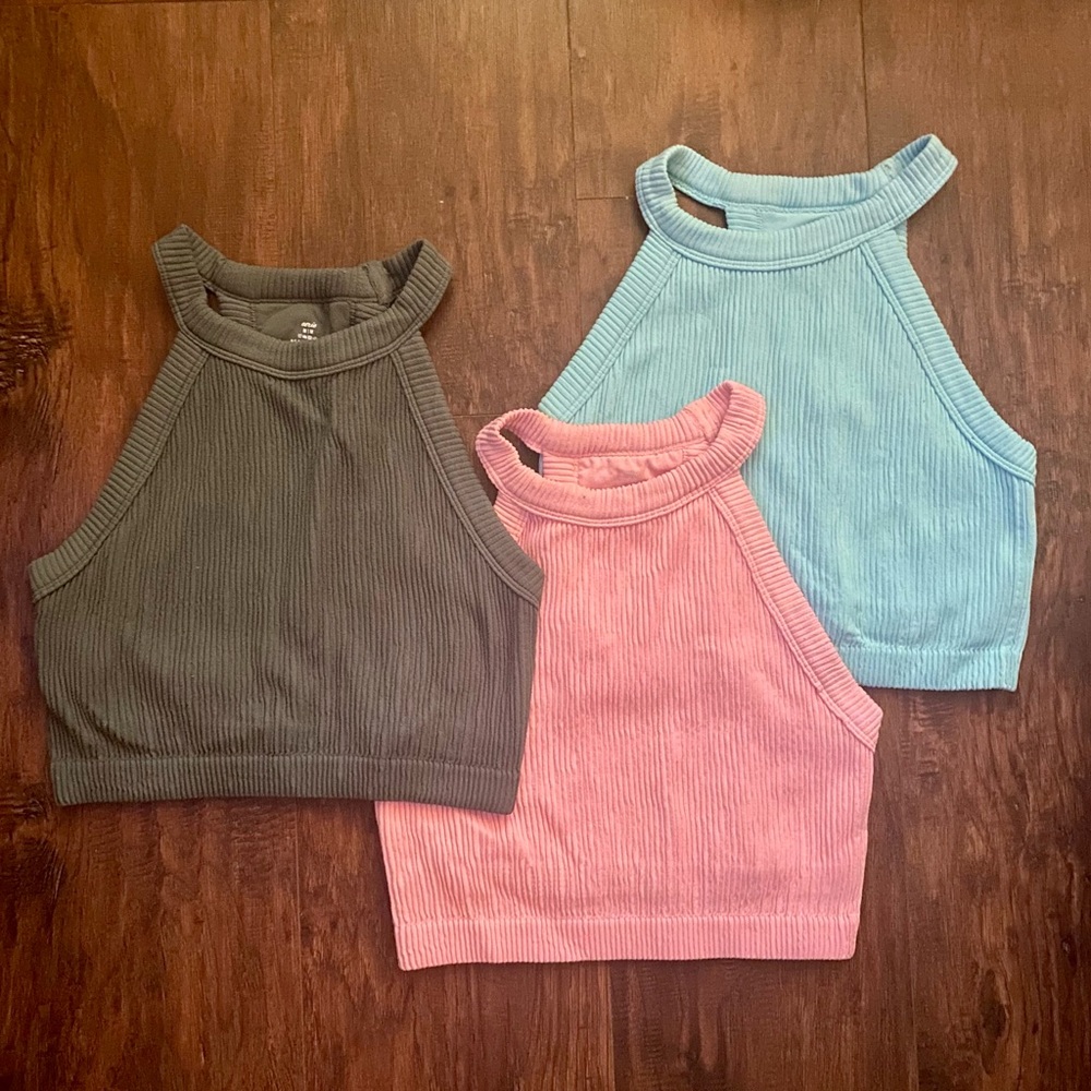 Aerie Ribbed Camisoles - Olive, Rose, Sky